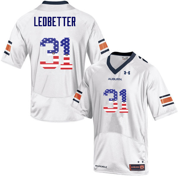 Men #31 Sage Ledbetter Auburn Tigers USA Flag Fashion College Football Jerseys-White